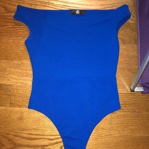 Off the shoulder blue missguided bodysuit